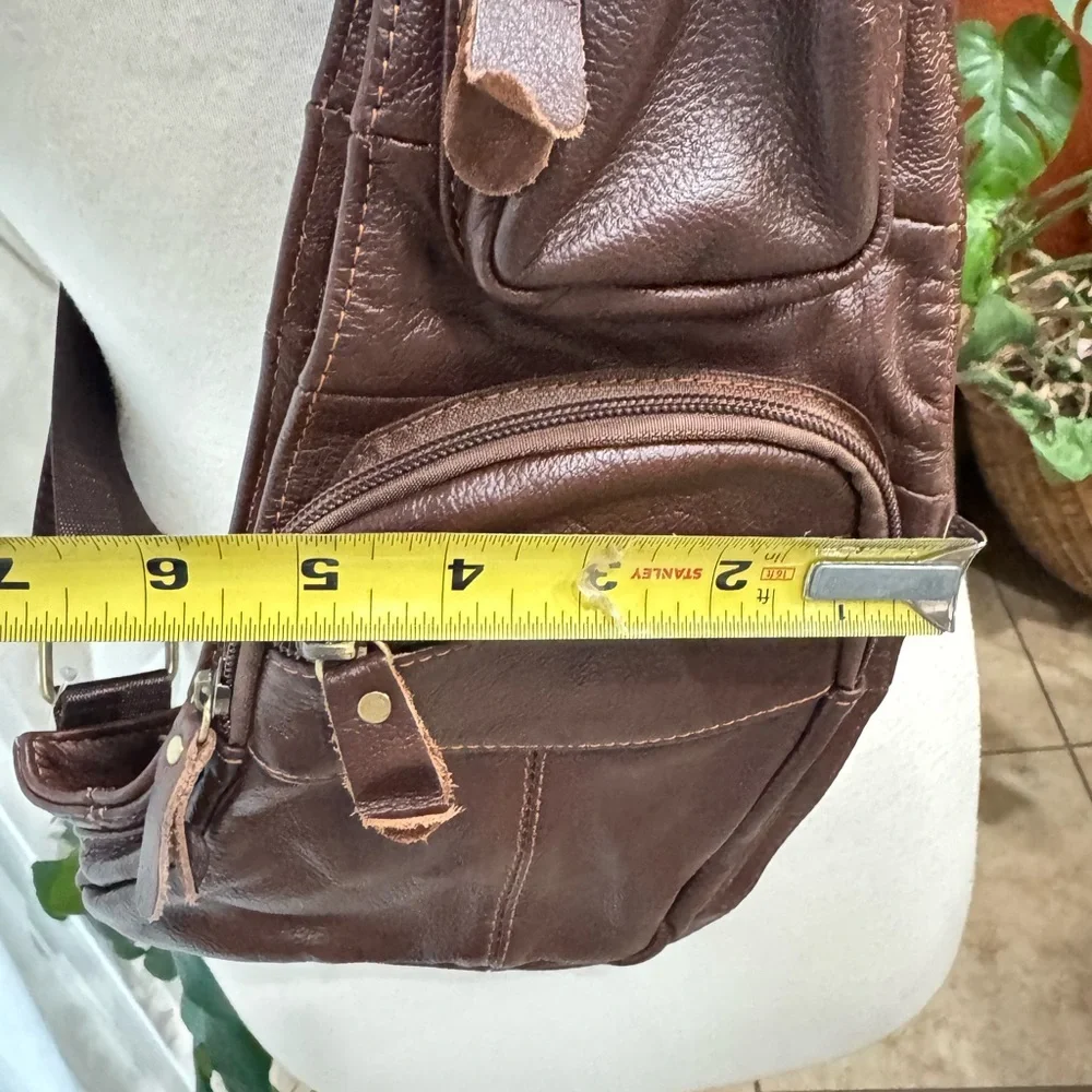 Brown‎ Leather Crossbody Sling Bag • Multi-Pocket • New - Picture 8 of 9